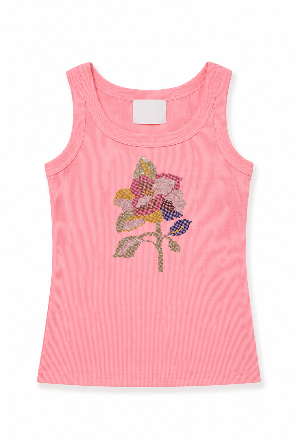 Pink Rose Rhinestone Tank Top