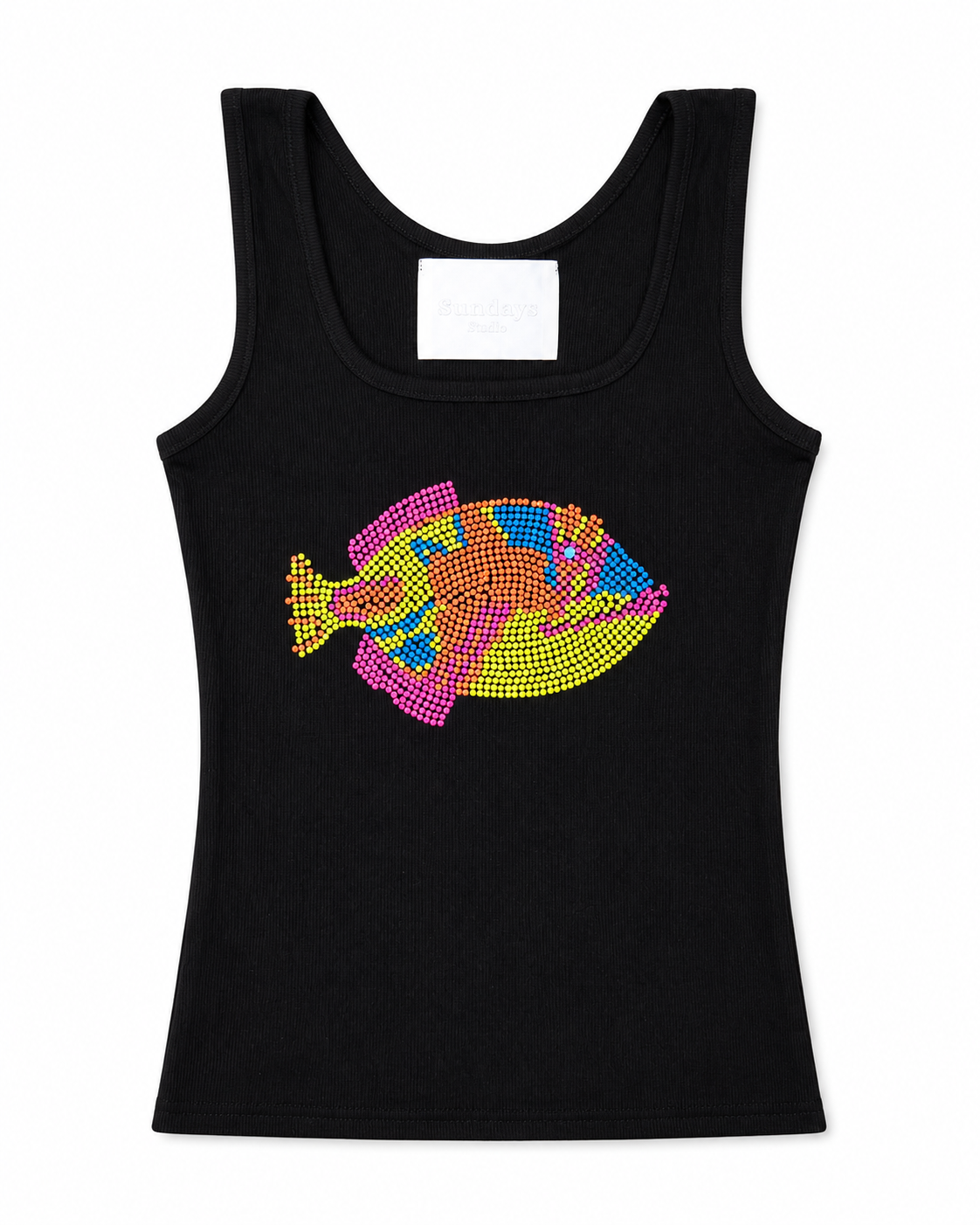 Multicolor Rhinestone Black Tank Top
