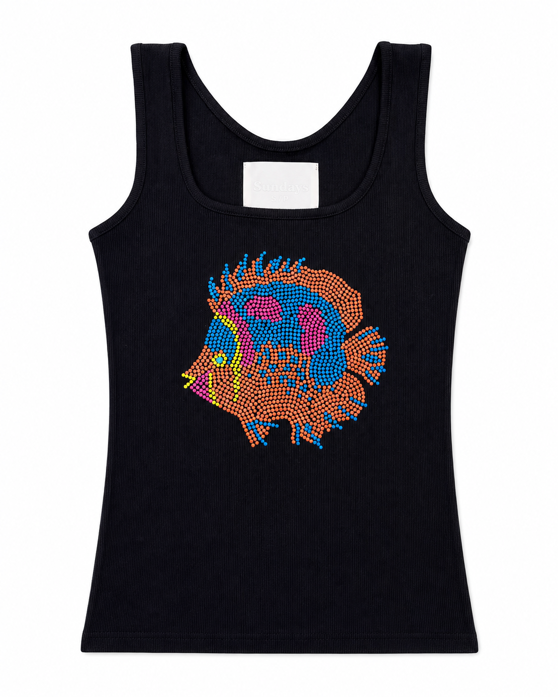 Orange Fish Rhinestone Black Tank Top