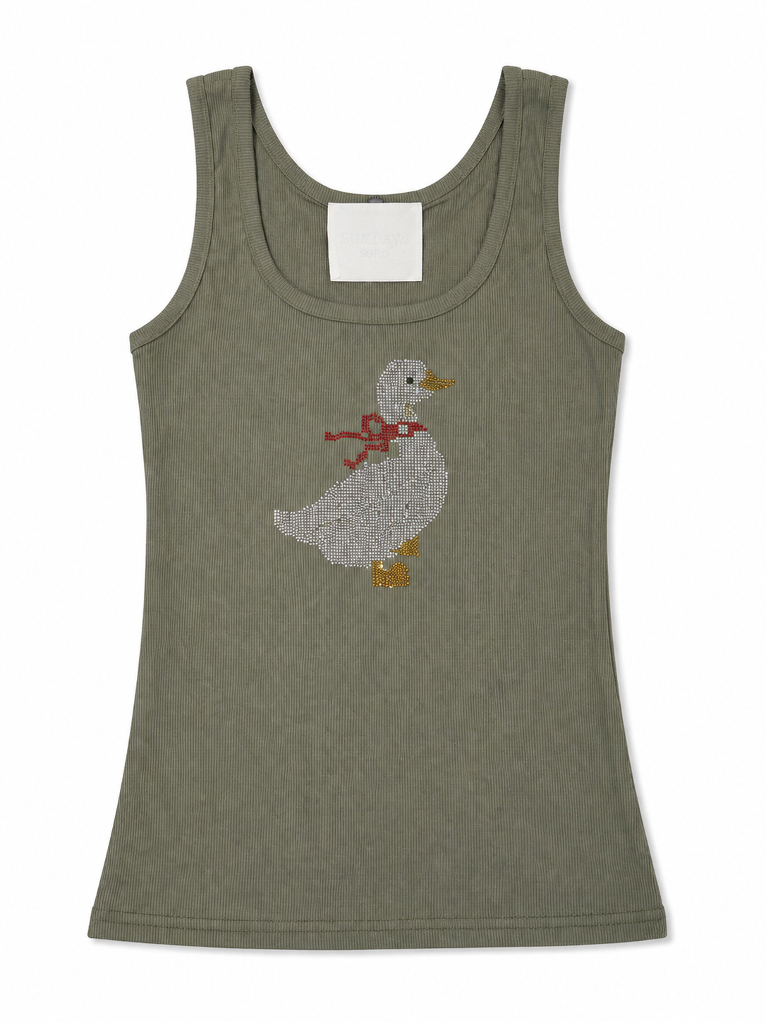 Blue Goose Rhinestone Tank Top - Olive Green
