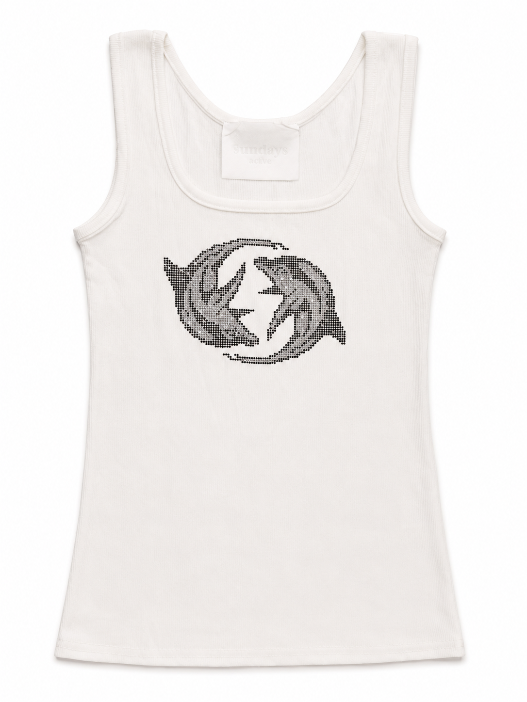 Rhinestone Dolphin Ribbed Tank Top - White