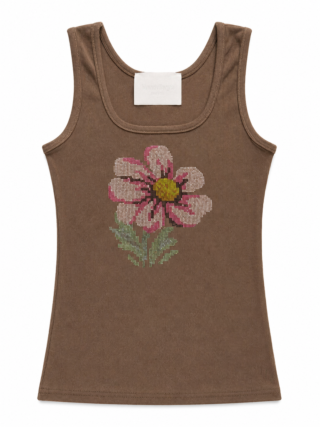 Blue Daisy Rhinestone Tank Top - Brown