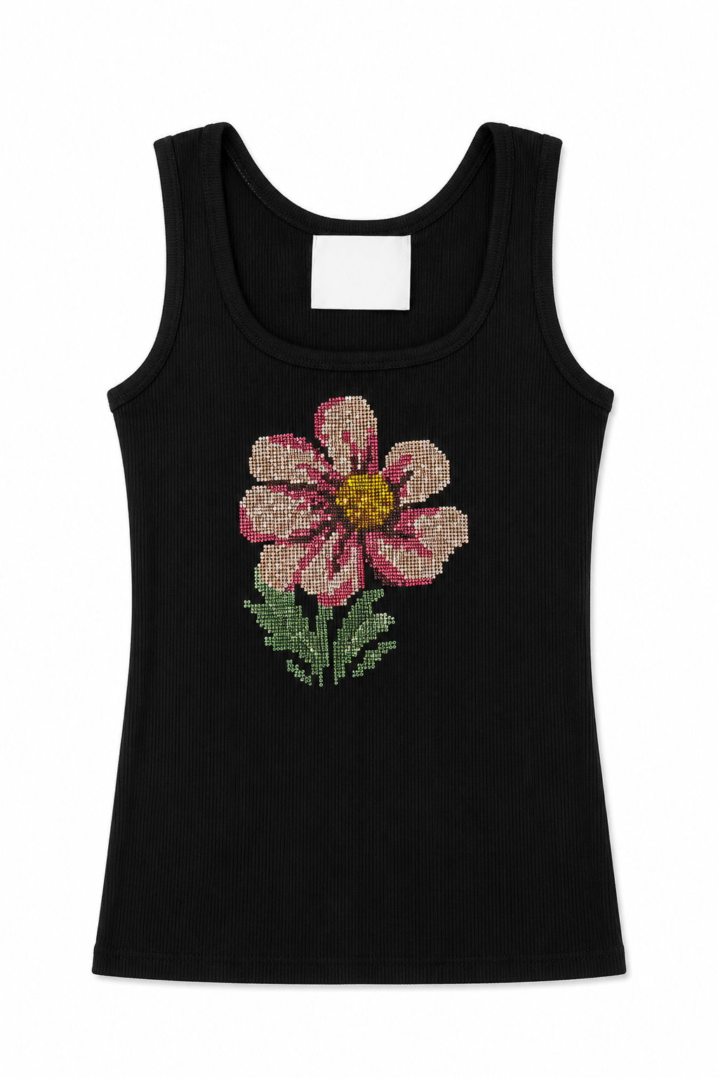 Black Daisy Rhinestone Tank Top