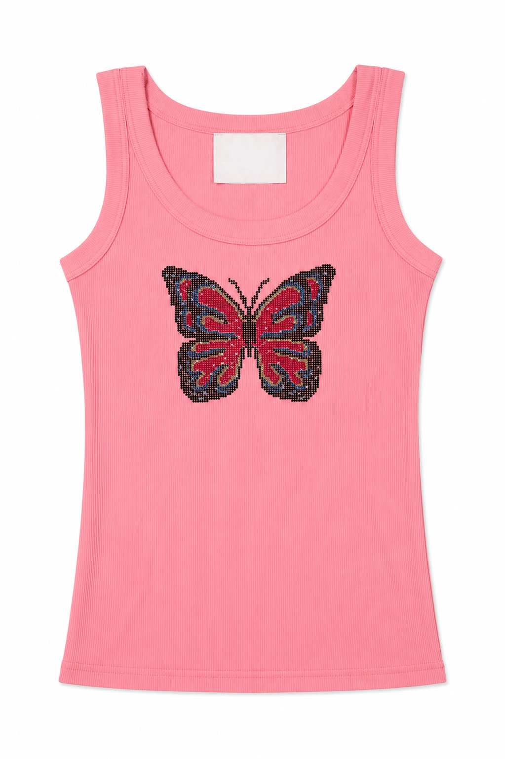 Pink Butterfly Rhinestone Tank Top