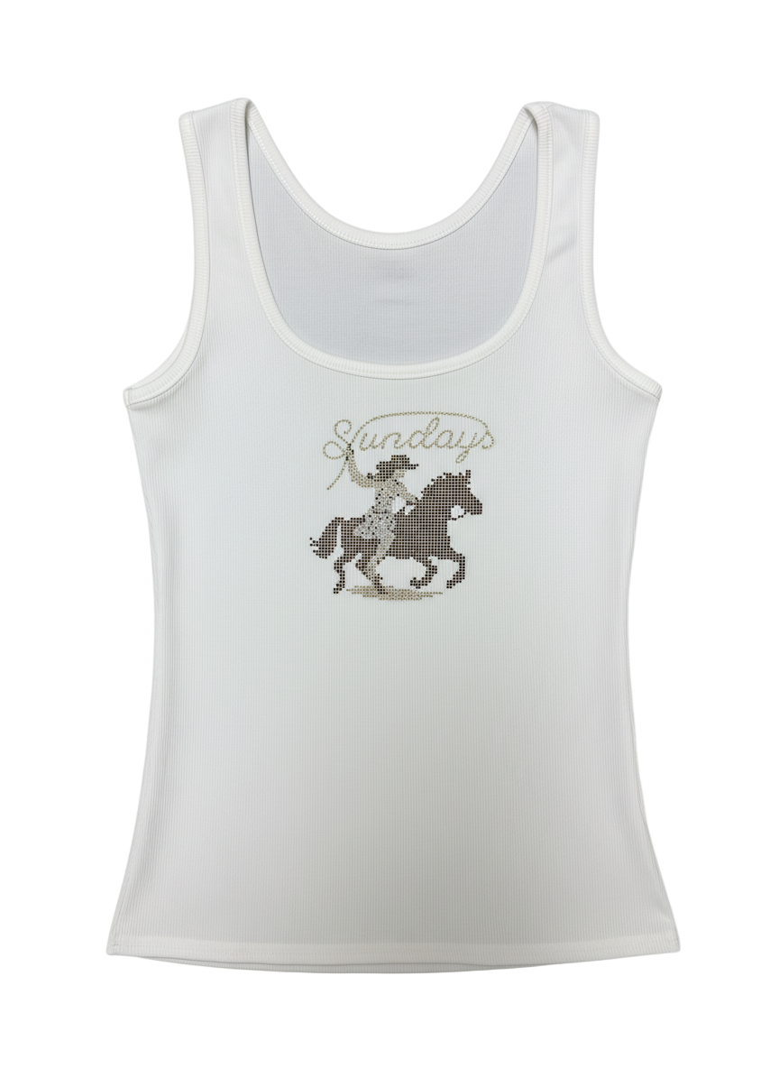 Sundays Rhinestone White Tank