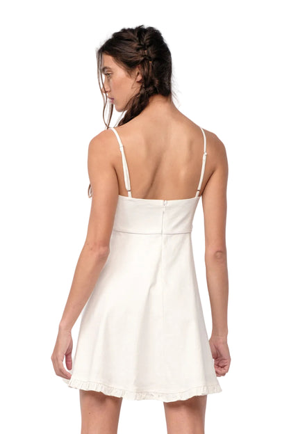 Off-white strappy backless dress with square back and tiered skirt hem