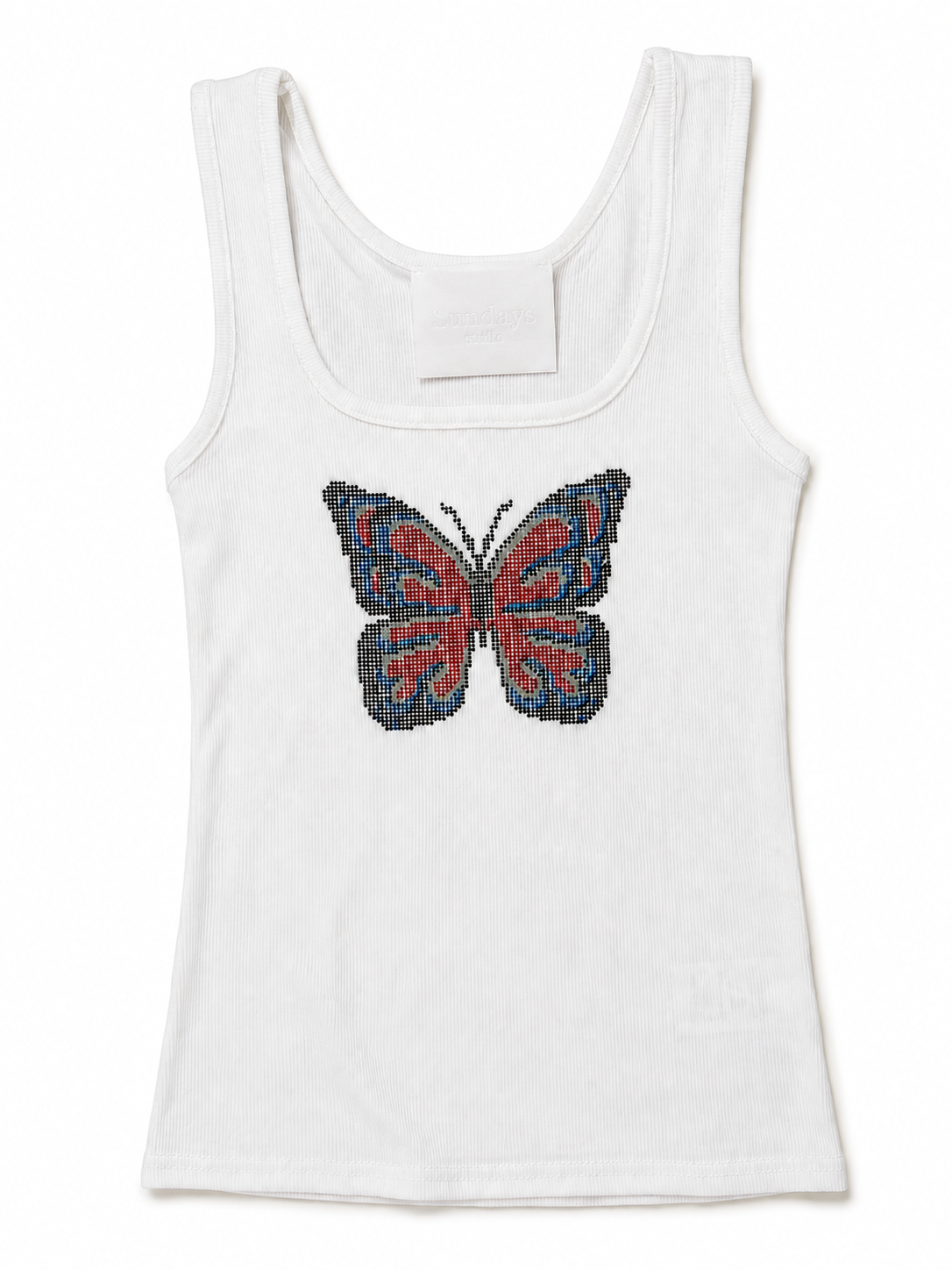 Butterfly Rhinestone White Tank Top