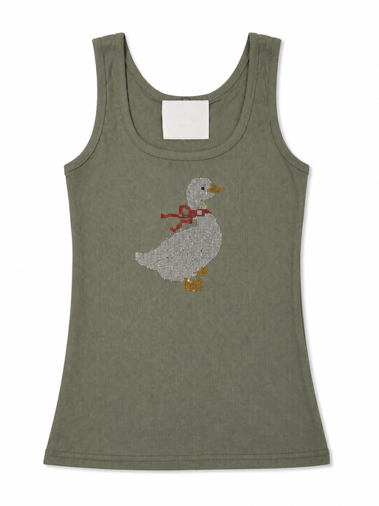 Blue Goose Rhinestone Tank Top - Olive Green
