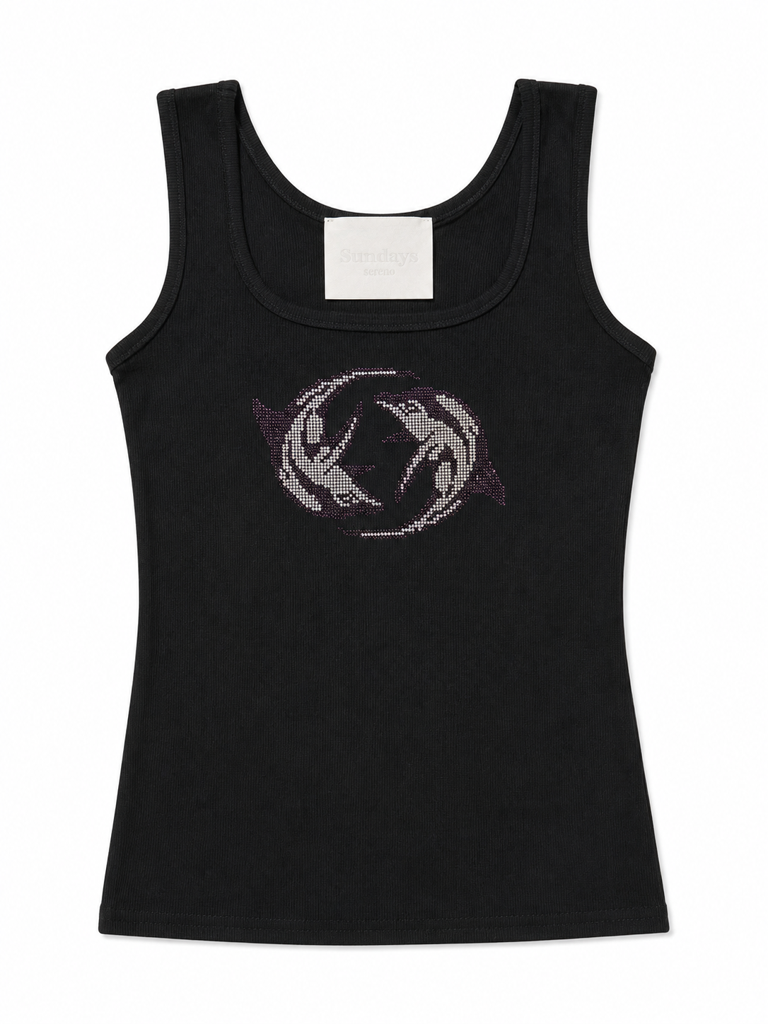 Rhinestone Dolphin Ribbed Tank Top - Black