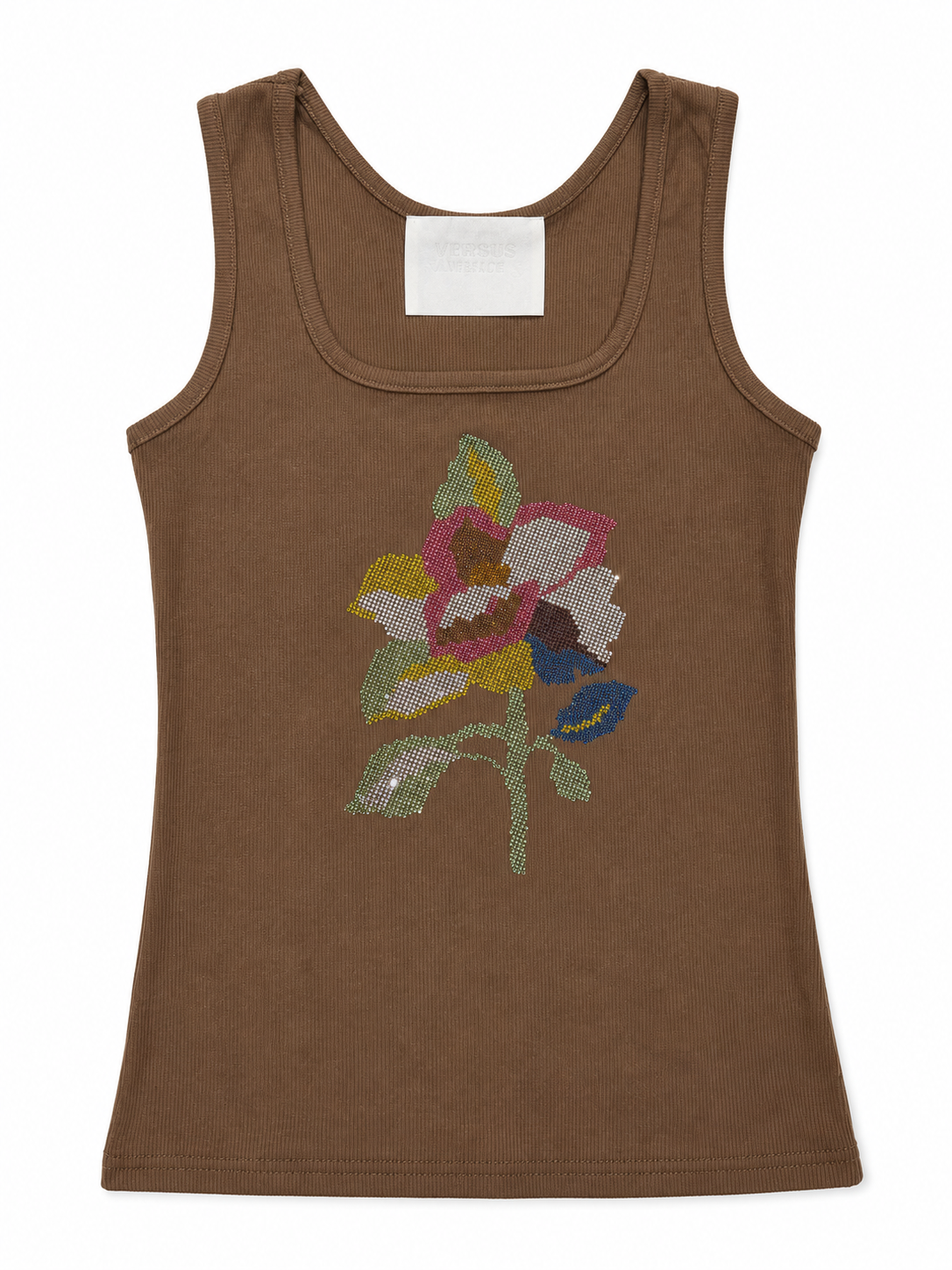 Pink Rose Rhinestone Tank Top - Brown