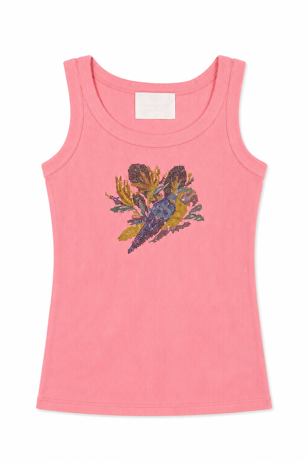 Pink Parrot Rhinestone Tank Top