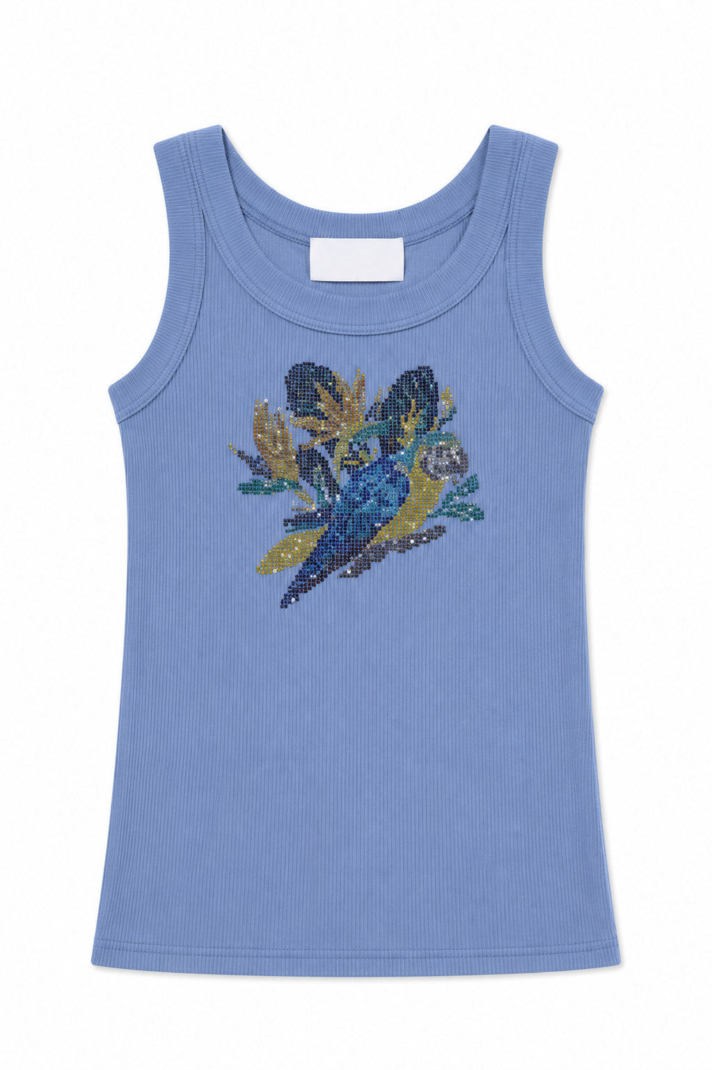 Blue Parrot Rhinestone Tank Top