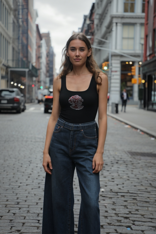 Lady Rhinestone Black Tank