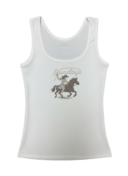Sundays Rhinestone White Tank