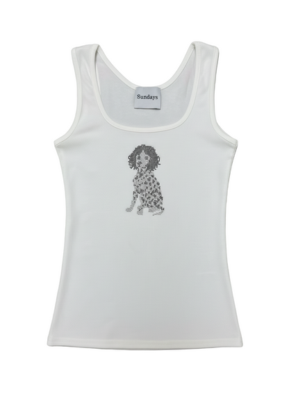 Dalmatian Rhinestone White Tank