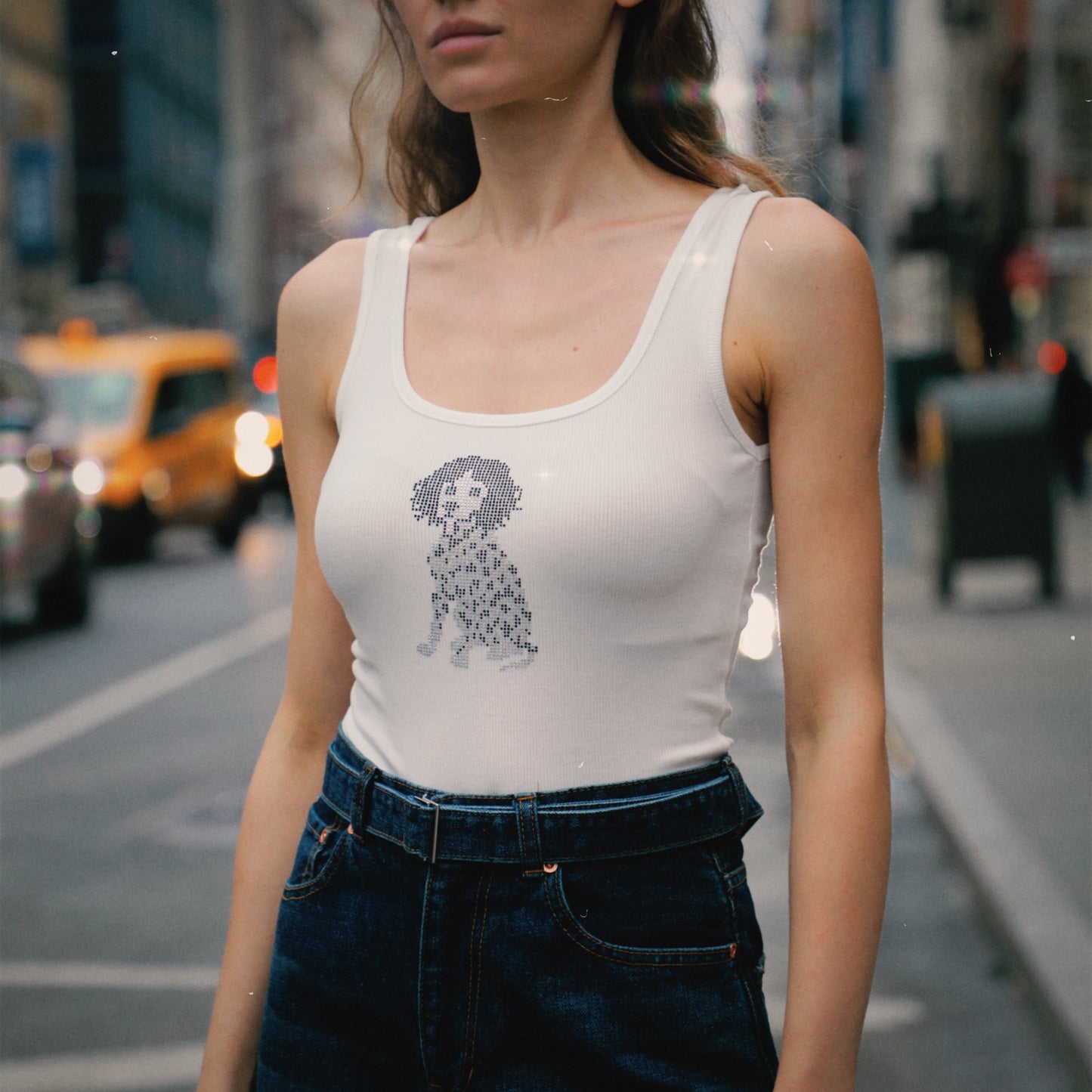 Dalmatian Rhinestone White Tank